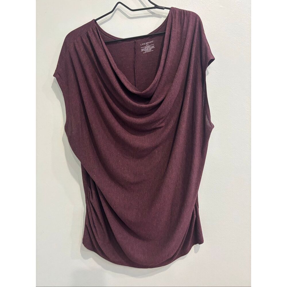 Lane Bryant 22/24 draped cowl neck sleeveless burgundy sparkle tee